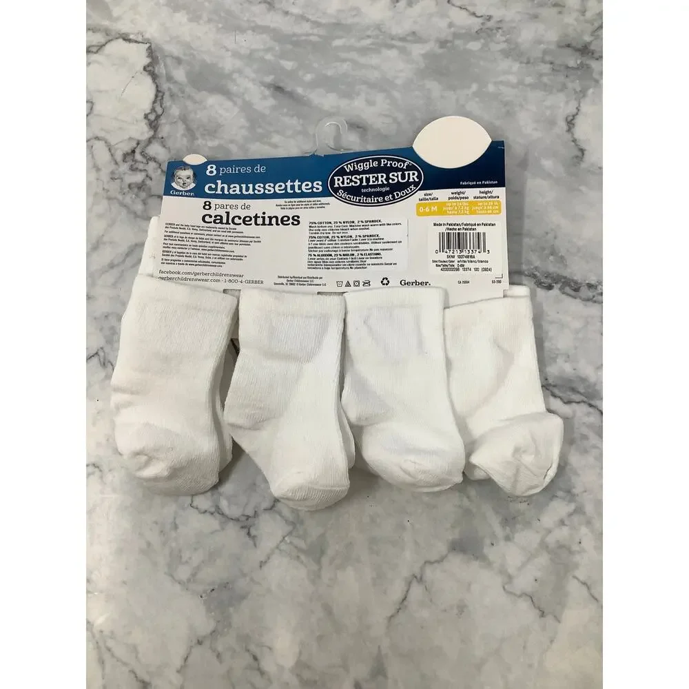 Gerber Baby's 0-6 Months White 6-Pairs Jersey Wiggle Proof Ankle Socks OS21-30